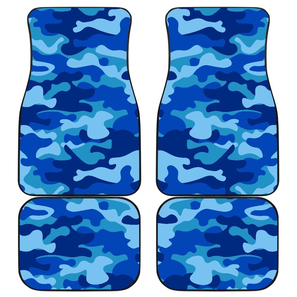 Blue Camouflage Print Front And Back Car Floor Mats, Front Car Mat