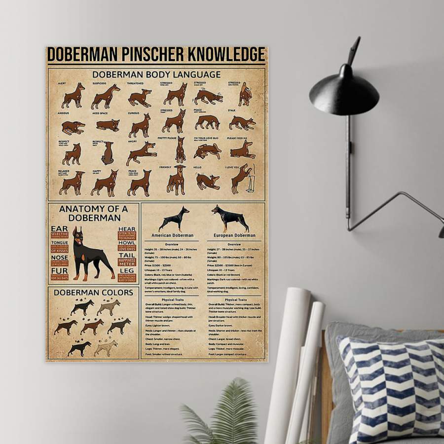 Doberman Pinscher Knowledge  Unique Custom Design  Poster  Gift  For Dog Lovers