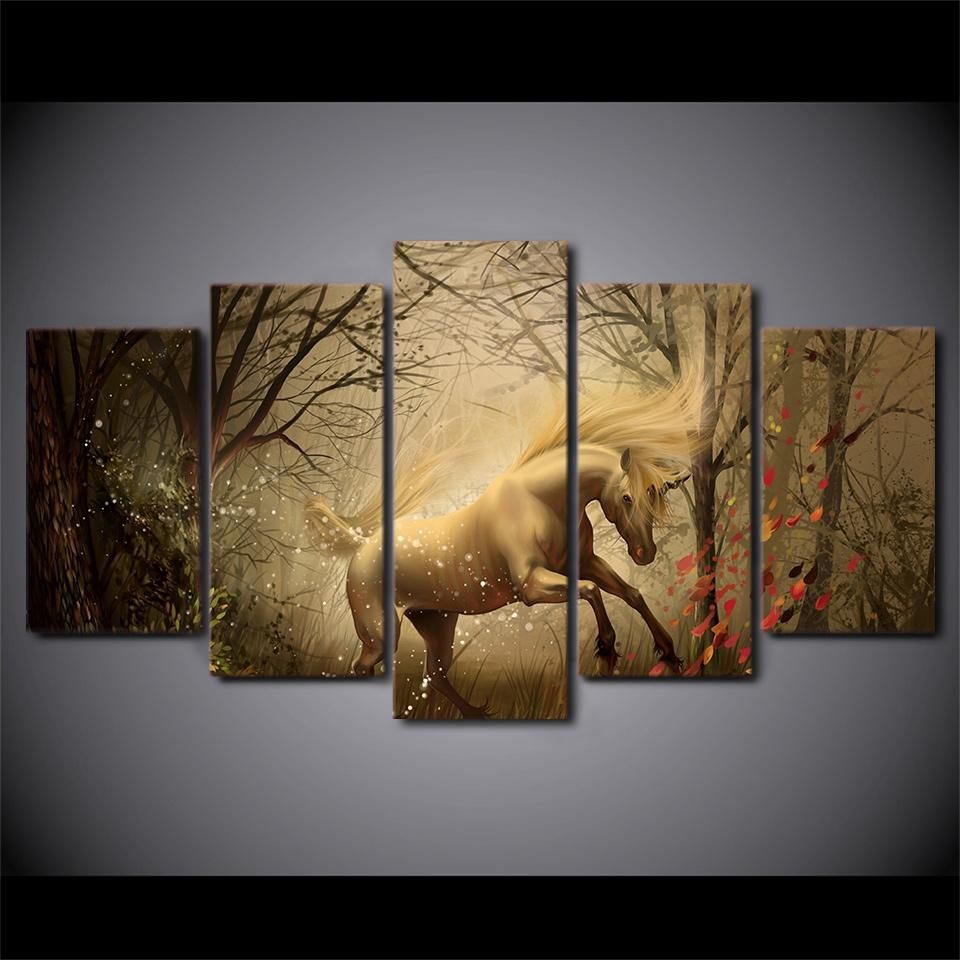 Unicorn Painting Un-009 Animal 5 Panel Canvas Art Wall Decor