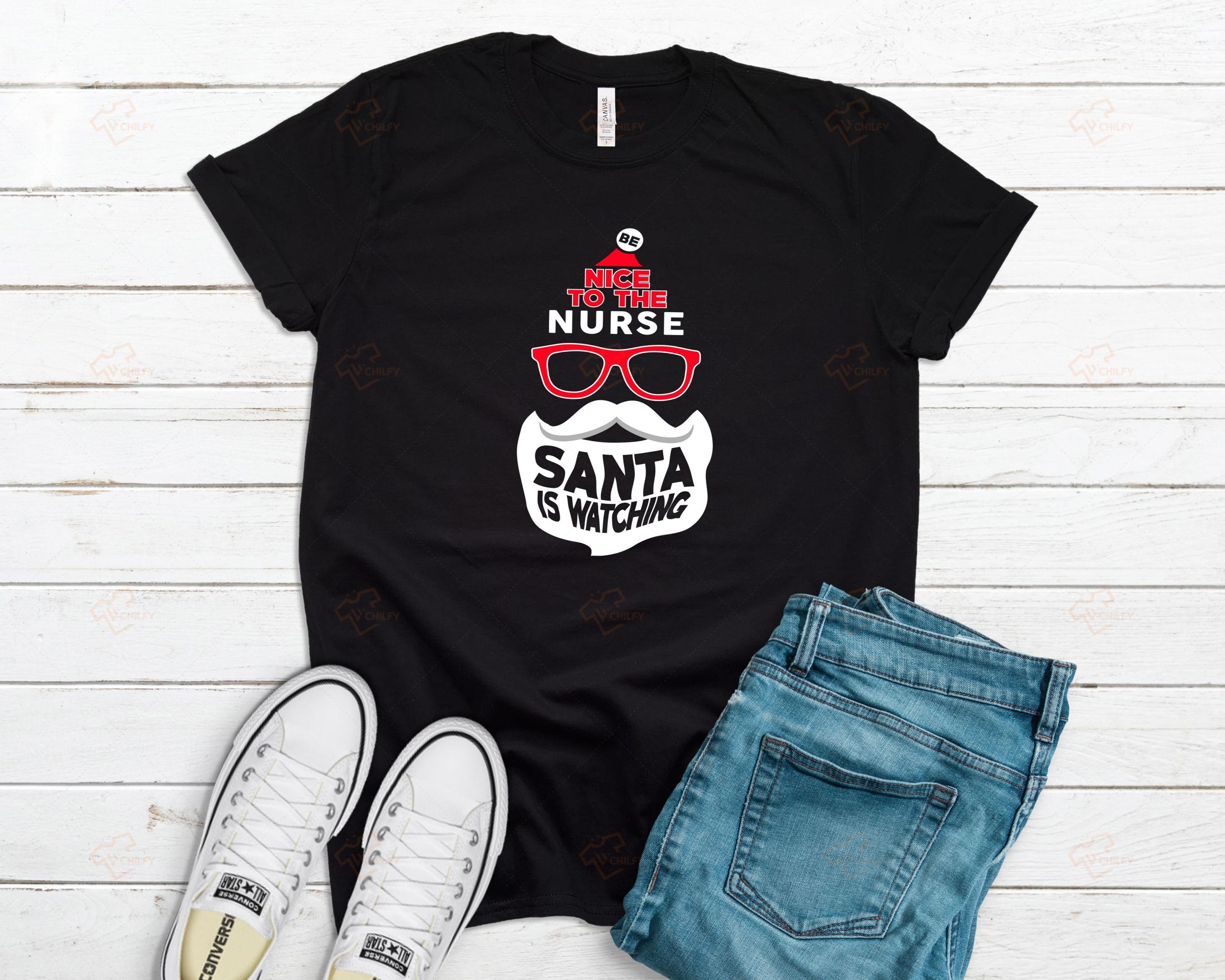 Nurse With Santa Shirt, Xmas Gift For Nurse, Christmas Nursing Shirt, Funny Nursing Shirt