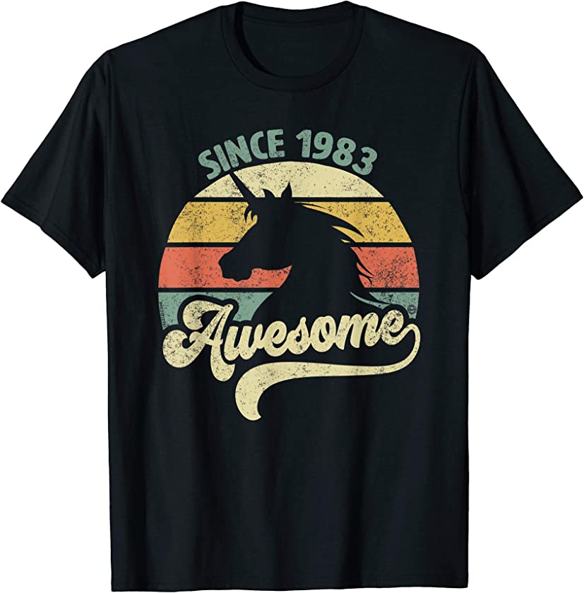 Awesome Since 1983 Retro Unicorn Birthday Gift Vintage T-Shirt