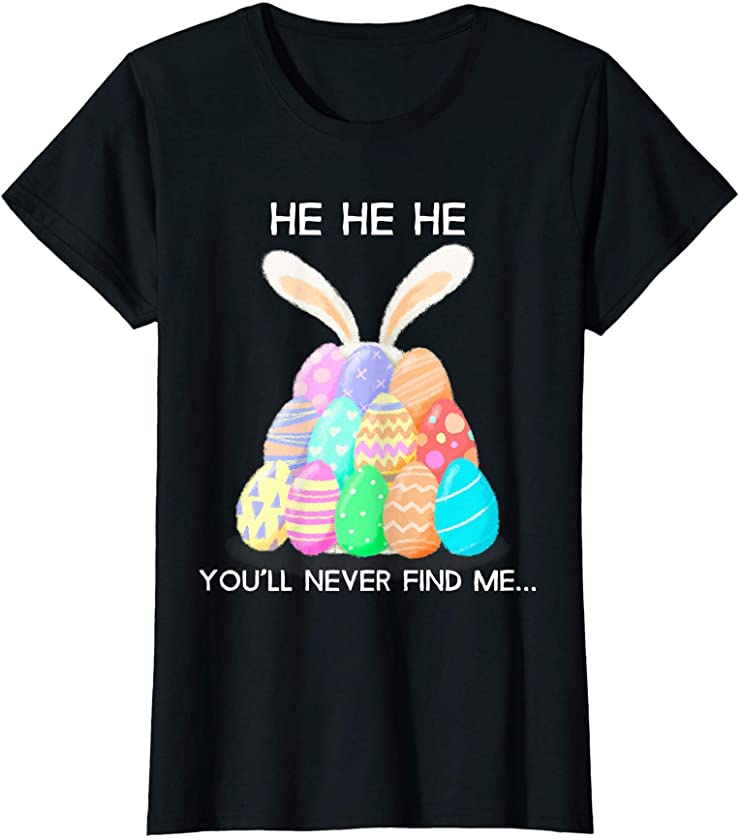 Cute Easter Bunny Hiding Behind Eggs For Girls and Toddlers T-Shirt