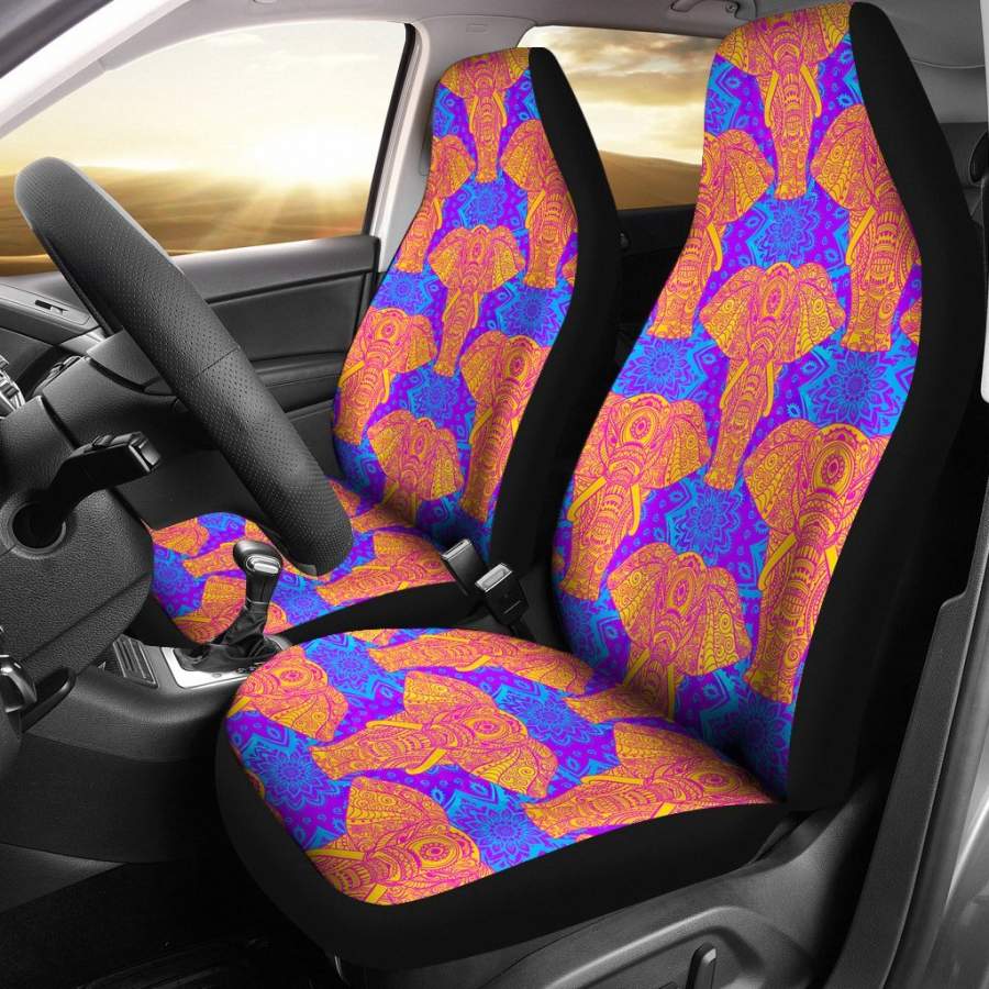 Yellow Elephant Mandala Print Universal Fit Car Seat Cover