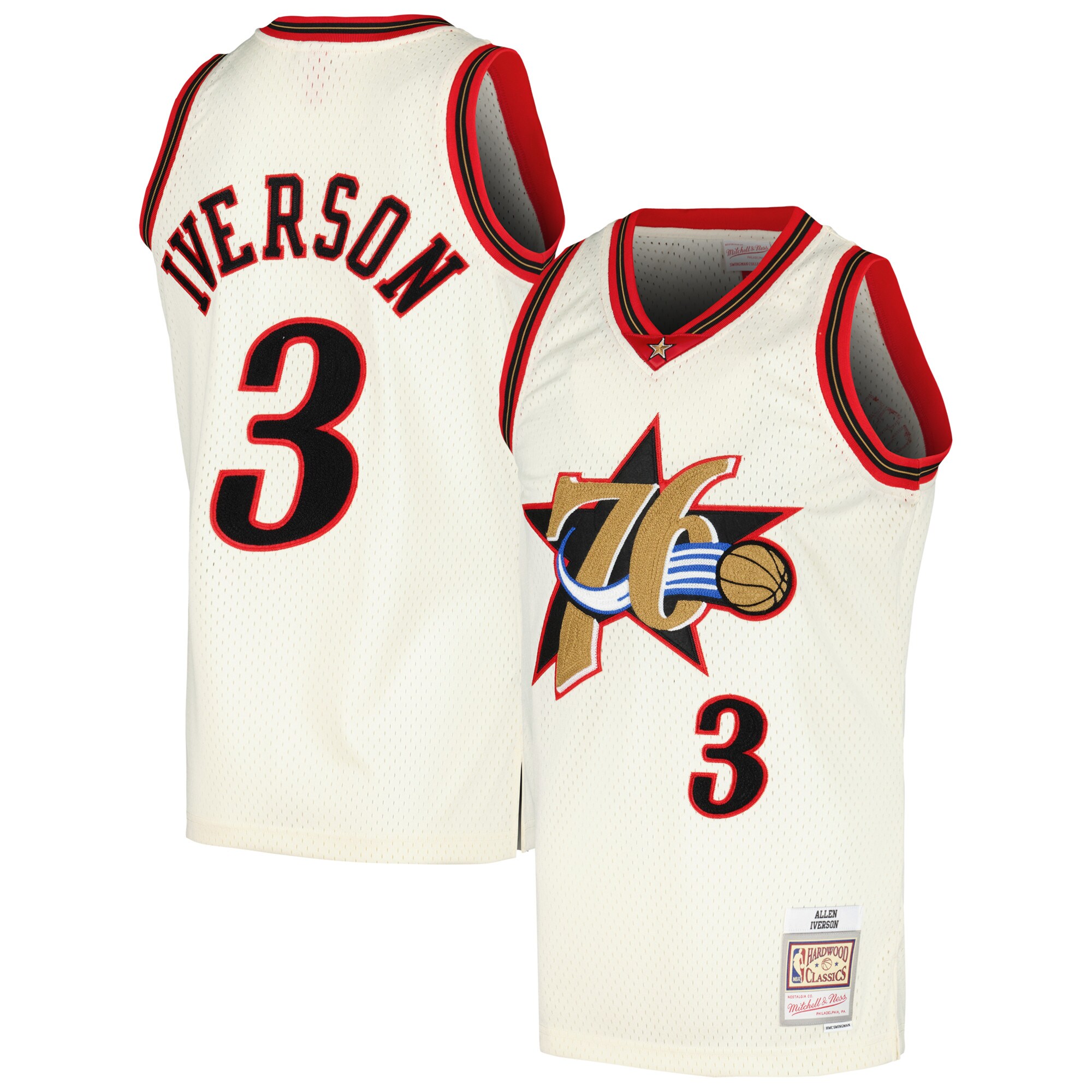 Allen Iverson Philadelphia 76ers Mitchell & Ness Chainstitch Swingman Jersey – Cream