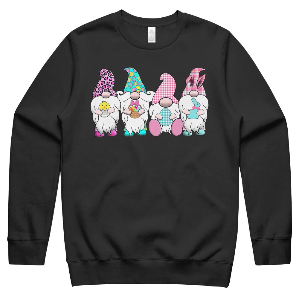 4 Easter Gnomes Pastel Spring Bunny Ears Gingham Rabbit Crewneck Sweatshirt