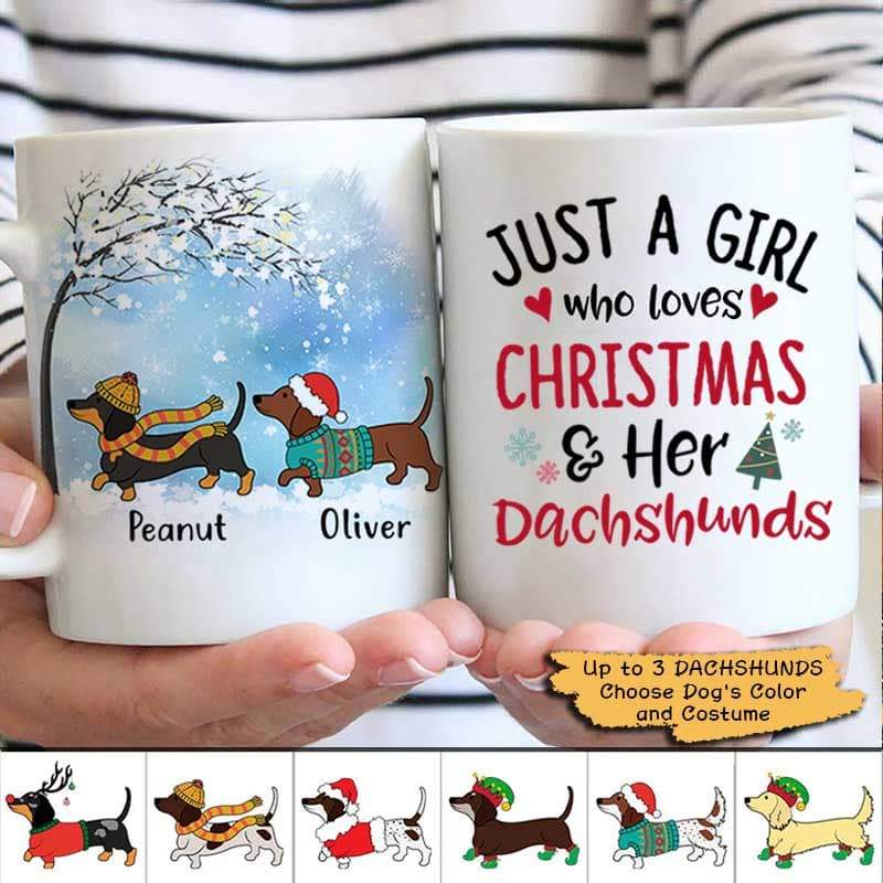 Girl Loves Christmas And Dachshund Dog Personalized Aop Coffee Mug