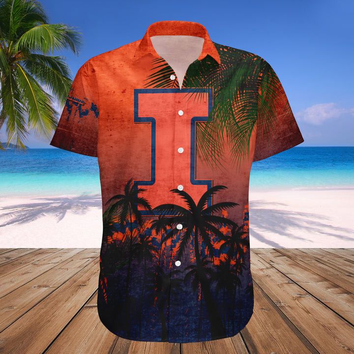 NCCA Illinois Fighting Illini Coconut Tree Trendy Hawaiian Shirt V3 Aloha Shirt