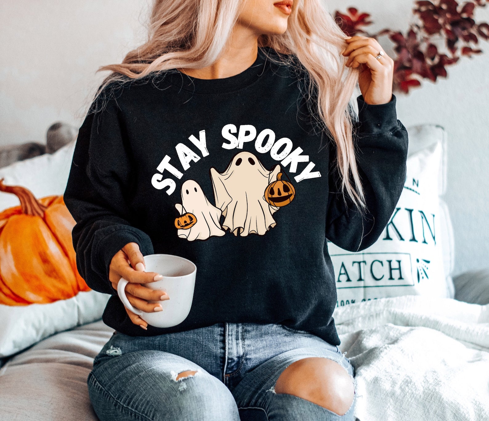 Ghost Halloween Sweatshirt 2D Crewneck Sweatshirt All Over Print Sweatshirt For Women Sweatshirt For Men Sws4551