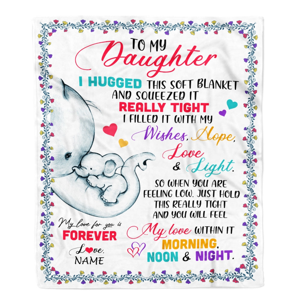 Personalized To My Daughter Blanket From Mom Dad Elephant I Huggest This Soft Blanket Daughter Birthday Graduation Christmas Bed Customized Fleece Blanket