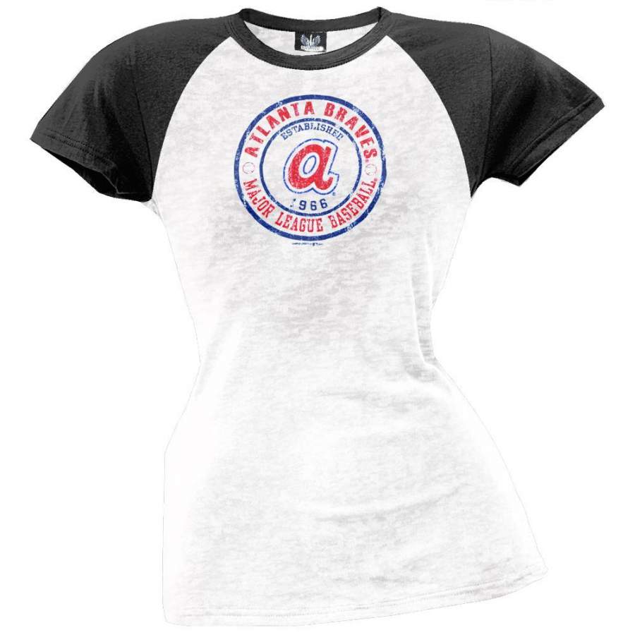 Atlanta Braves – Juniors Raglan Distressed Burnout T-Shirt