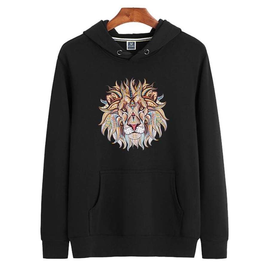 Unisex Lion Printed Hoodie Casual Sweatshirt for Adult