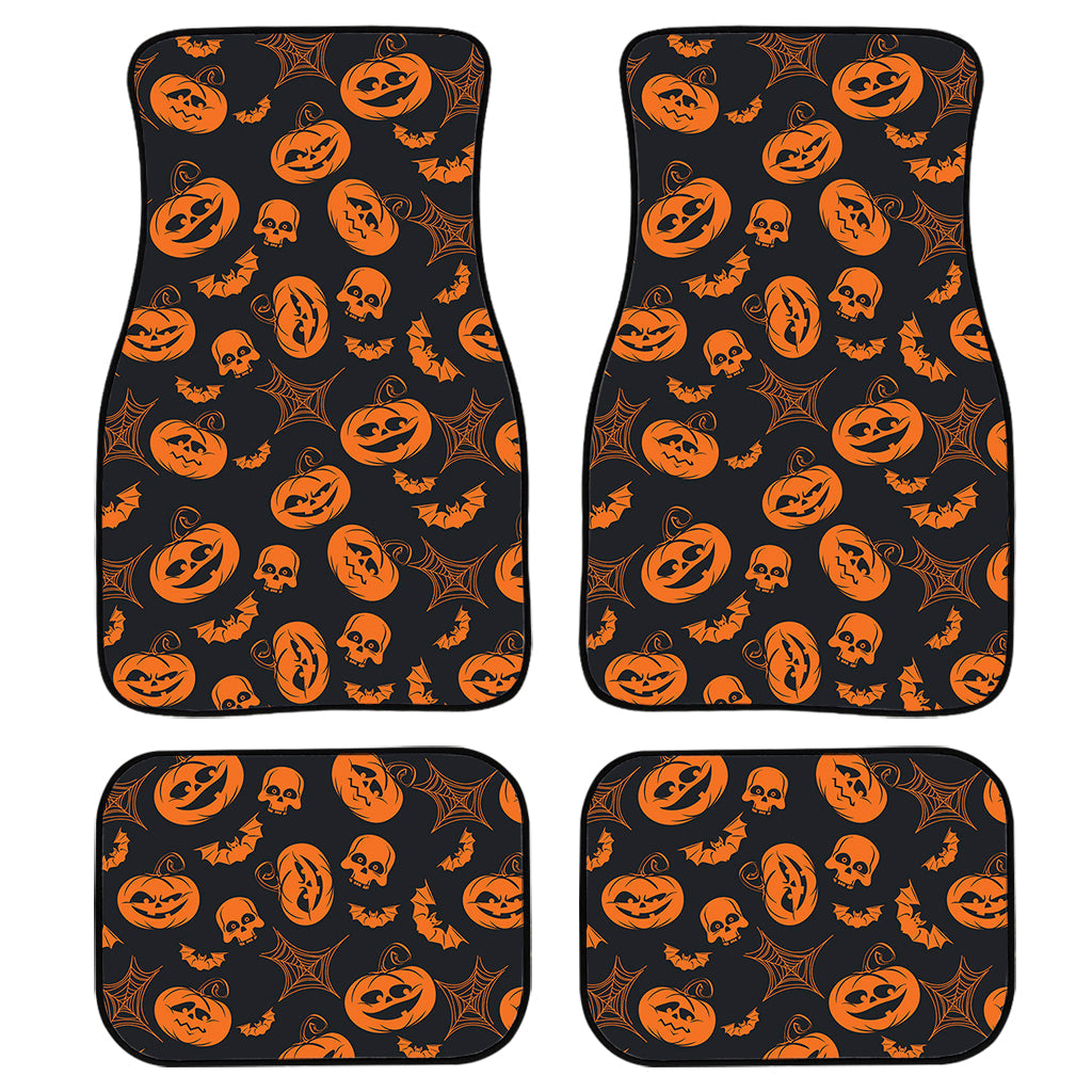 Halloween Pumpkin And Bat Pattern Print Front And Back Car Floor Mats, Front Car Mat