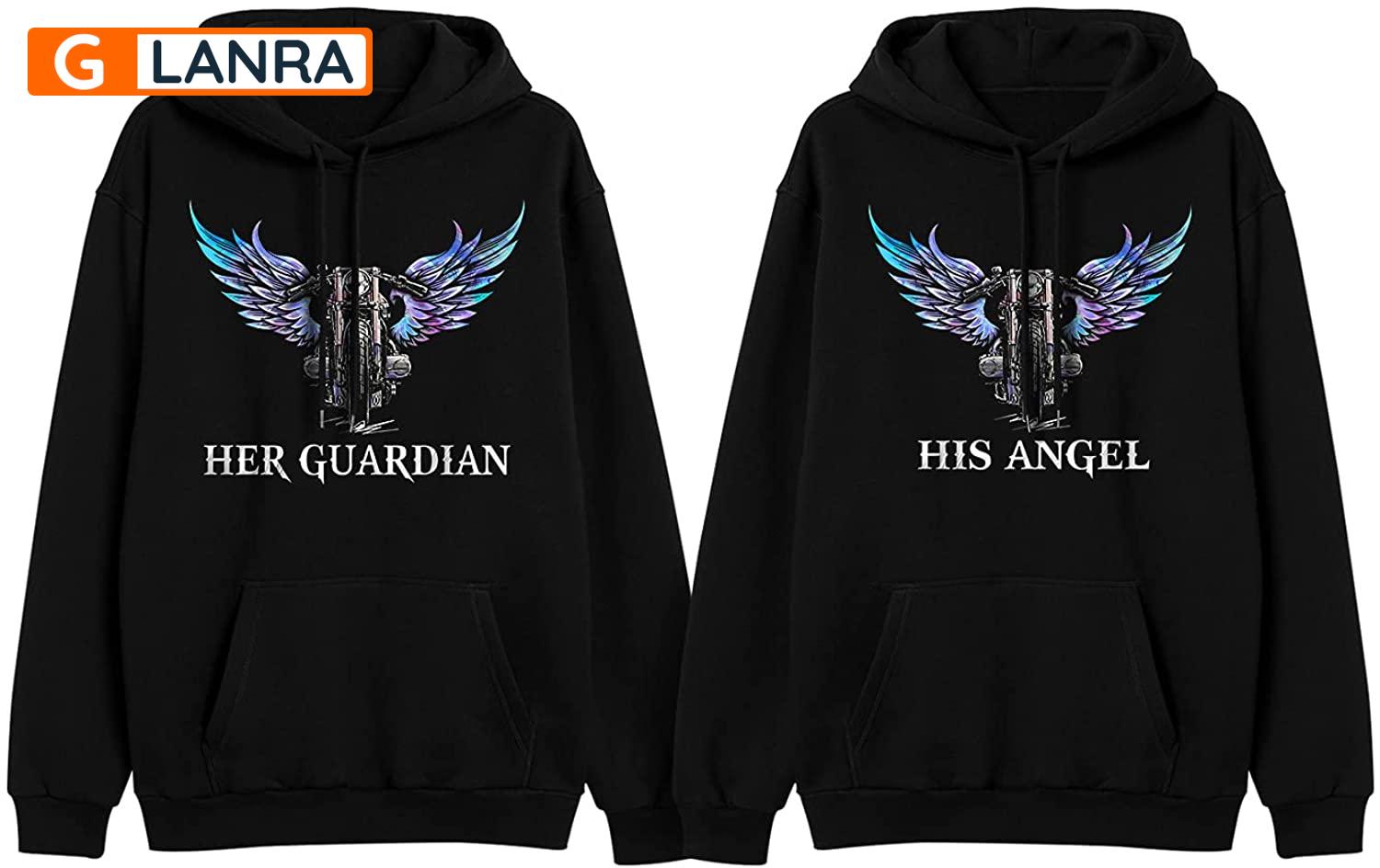 Her Guardian His Angel Hoodie, Biker Couple Hoodie, Matching Couple Hoodie, Husband Wife Hoodie, Unisex Sweater, Sweatshirt