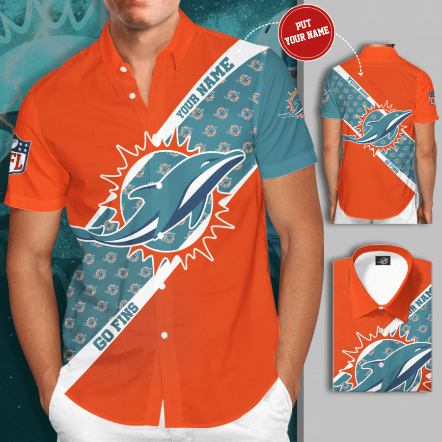 Personalized Miami Dolphins Football Team Go Fins All Over Print 3D Hawaiian Shirt-Orange