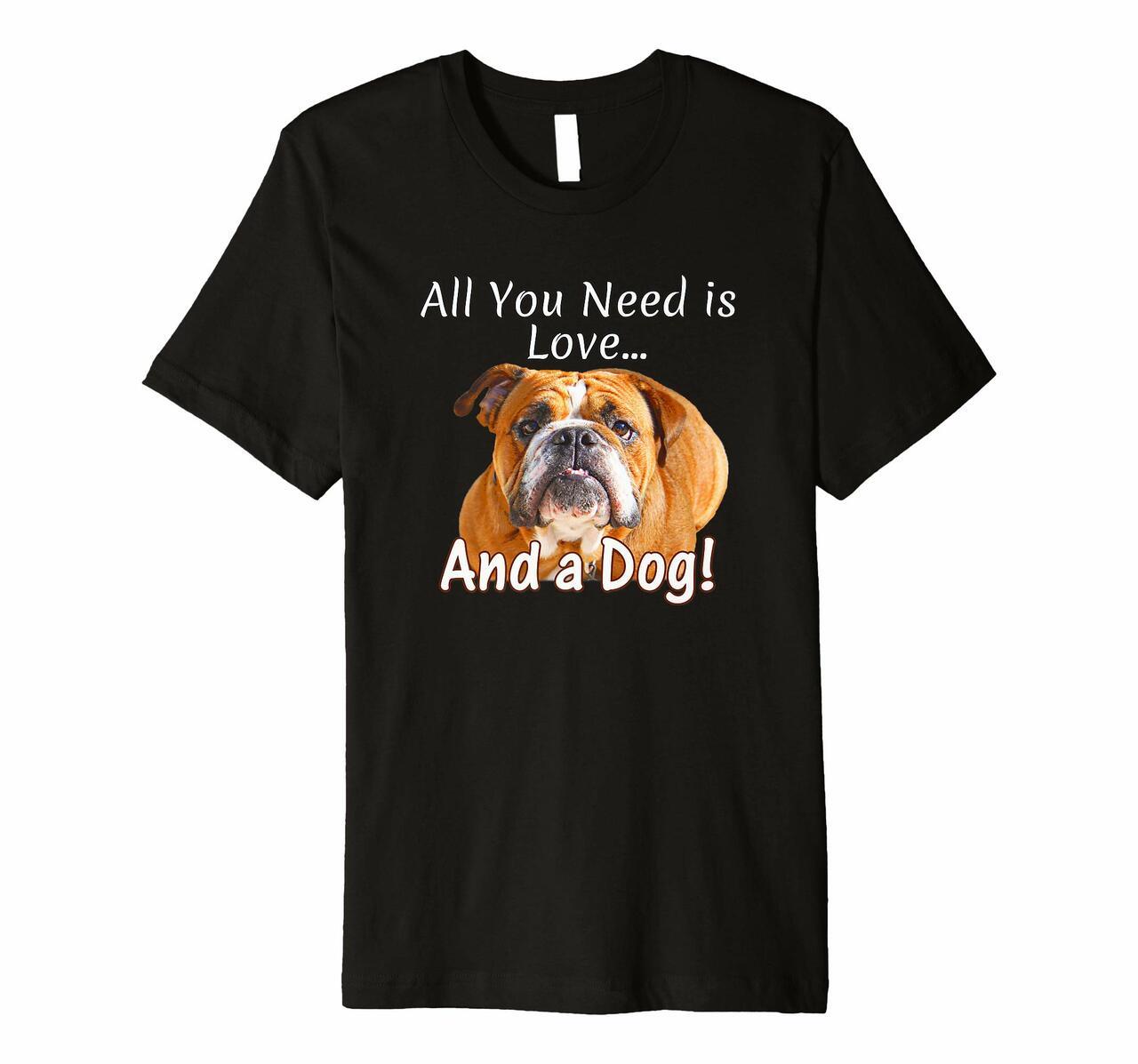 Cute Love And A Bulldog Dog  – Brown Begging Puppy Premium T-Shirt