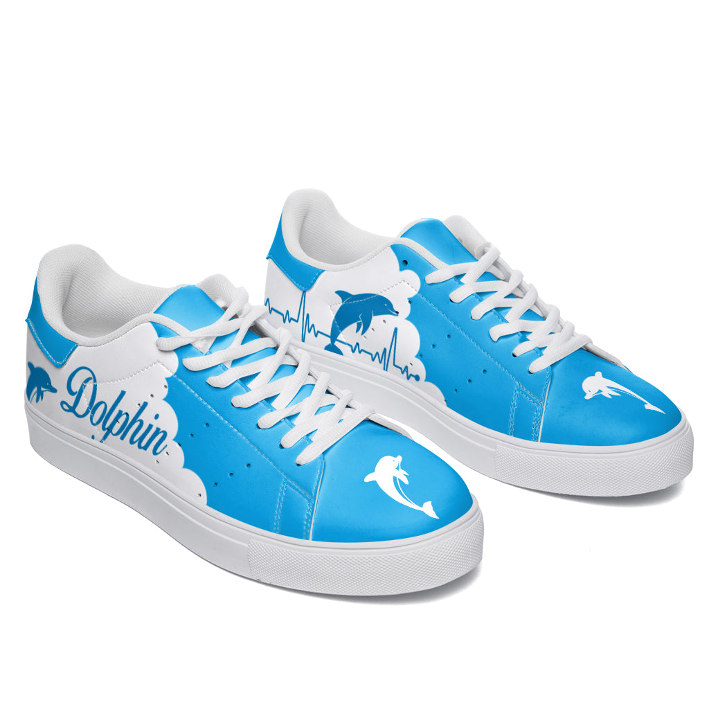 Dolphin Cloudy Leather Sneaker Gift All Over Print Fashion Shoes Comfortable Daily Sneaker