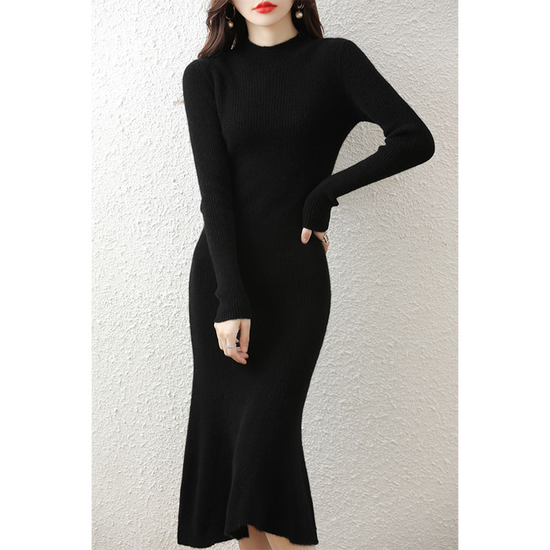 Cashmere Sweater Women’s Knitted Dresses 100% Merino Wool O-Neck Elegant Party Dress Autumn Winter Female Pullover Casual Skirts alx