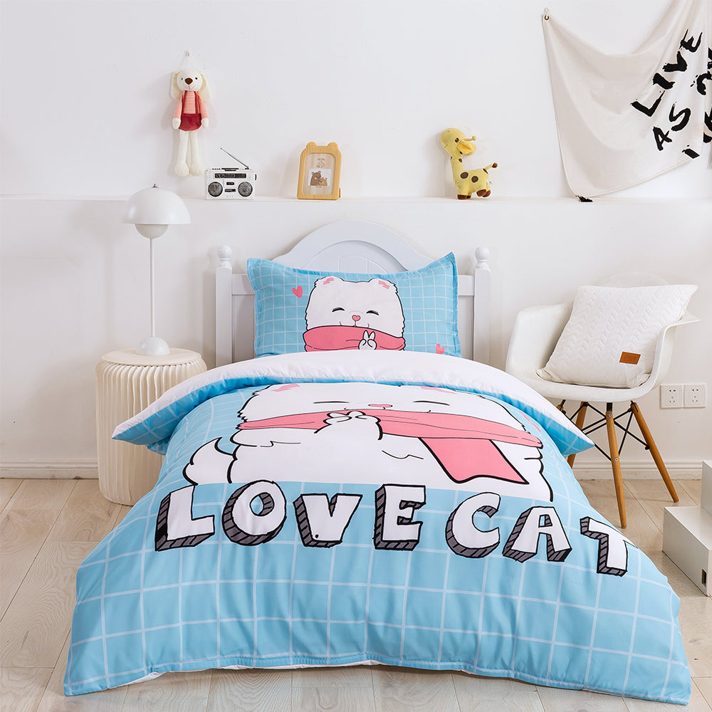 3D Cartoon Animal Cat Blue Quilt Cover Set Bedding Set Duvet Cover Pillowcases 365