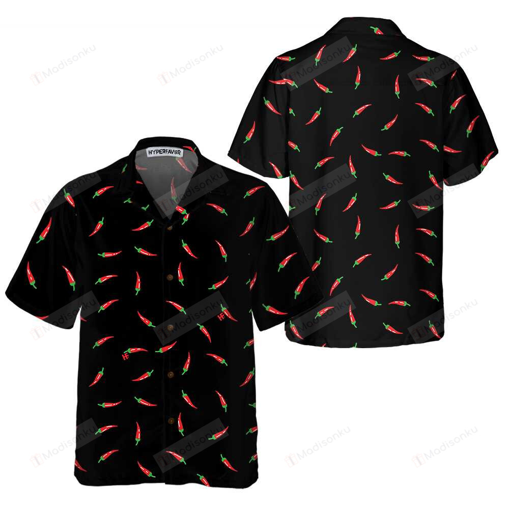 Pepper On A Black Background Hawaiian Shirt, Funny Red Pepper Shirt For Men, Red Hot Chilli Shirt