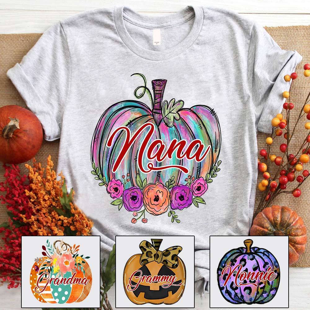 Nana Pumpkin Leopard Autumn Shirt, Grandma Nana Halloween Shirt, Custom Grandma Nickname Shirt