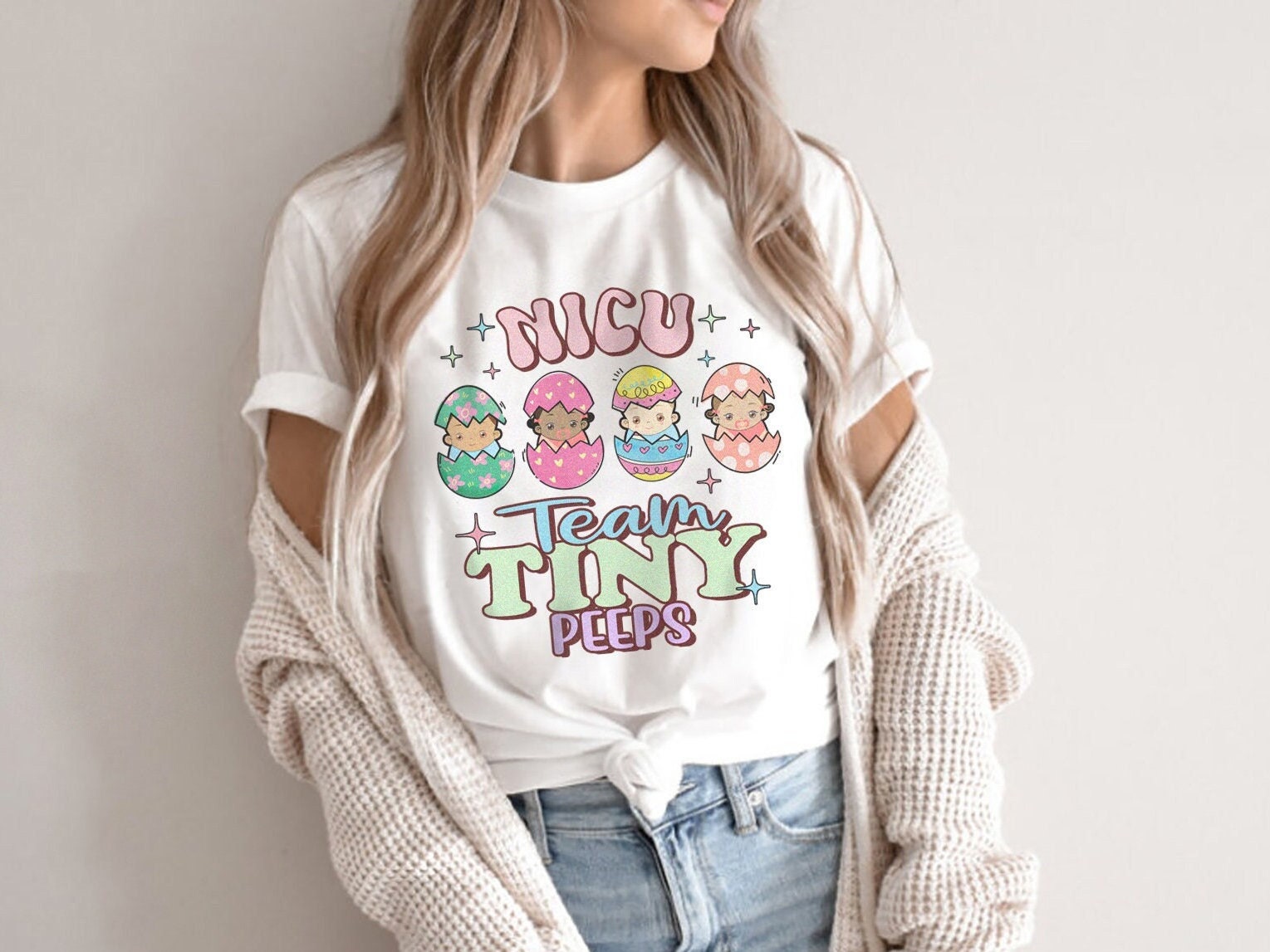 NICU Easter Shirt, Tiny Peeps Neonatal Newborn ICU Nurse Rn Aide Tech Spring Tshirt, Nicu Crew Squad Happy Easter Gift Cutest Bunnies