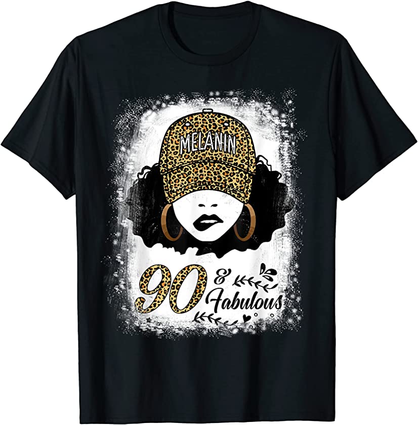 90 Years Old Fabulous Melanin Girl Leopard 90th Birthday T-Shirt