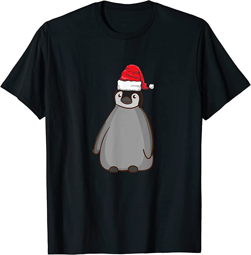 Santa Hat-Wearing Penguins Funny Christmas Holiday T-Shirt