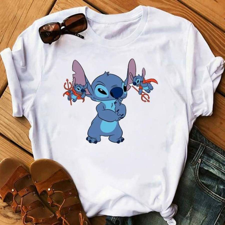 Women’s Cartoon Graphic Fashion T-Shirt Lilo Stitch Kawaii Tshirts Cartoon Female Printed