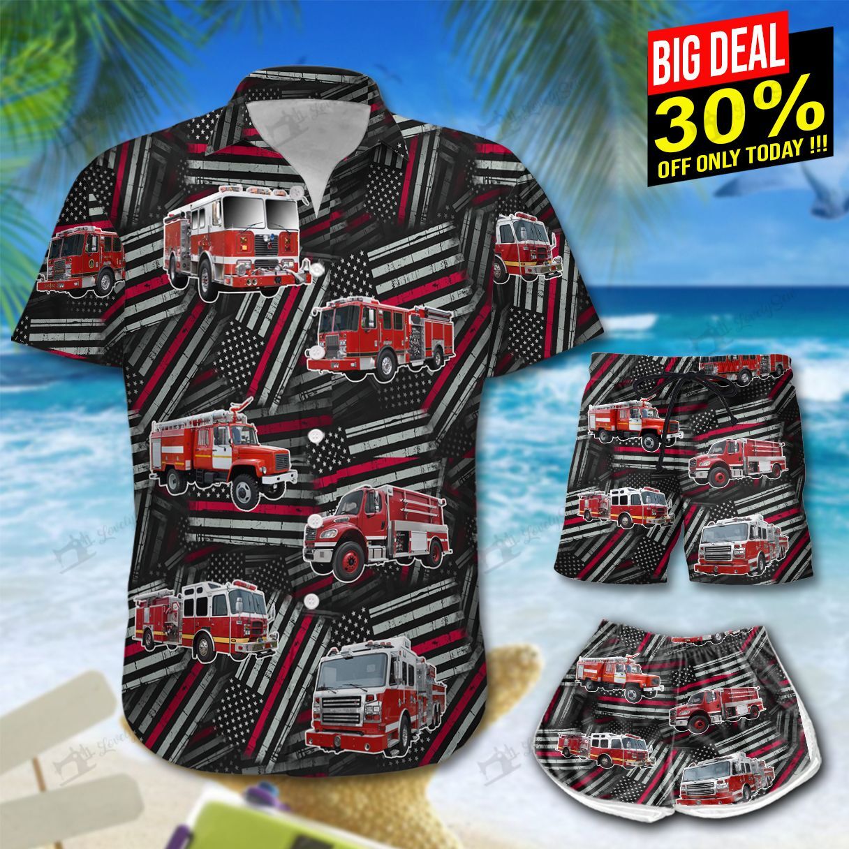 Fire Truck Hawaiian Shirt Shorts Ha41333