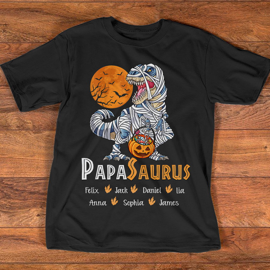 Personalized Grandpa Saurus With Grandkids Halloween T-Shirt