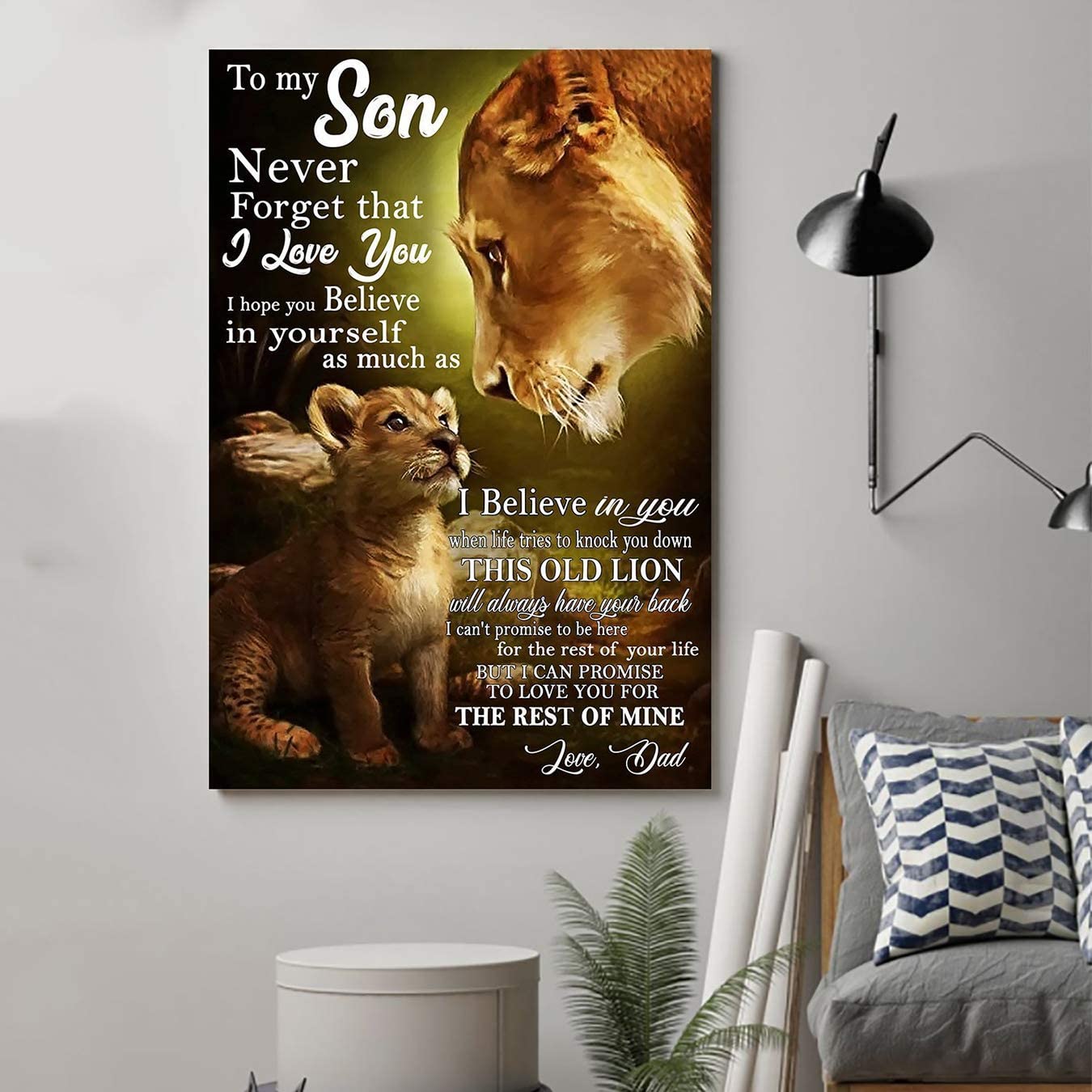 Poster for Room Aesthetic – Command Strips Wall Decor – Qh104 Customizable Lion Poster – Dad to Son – I Love You