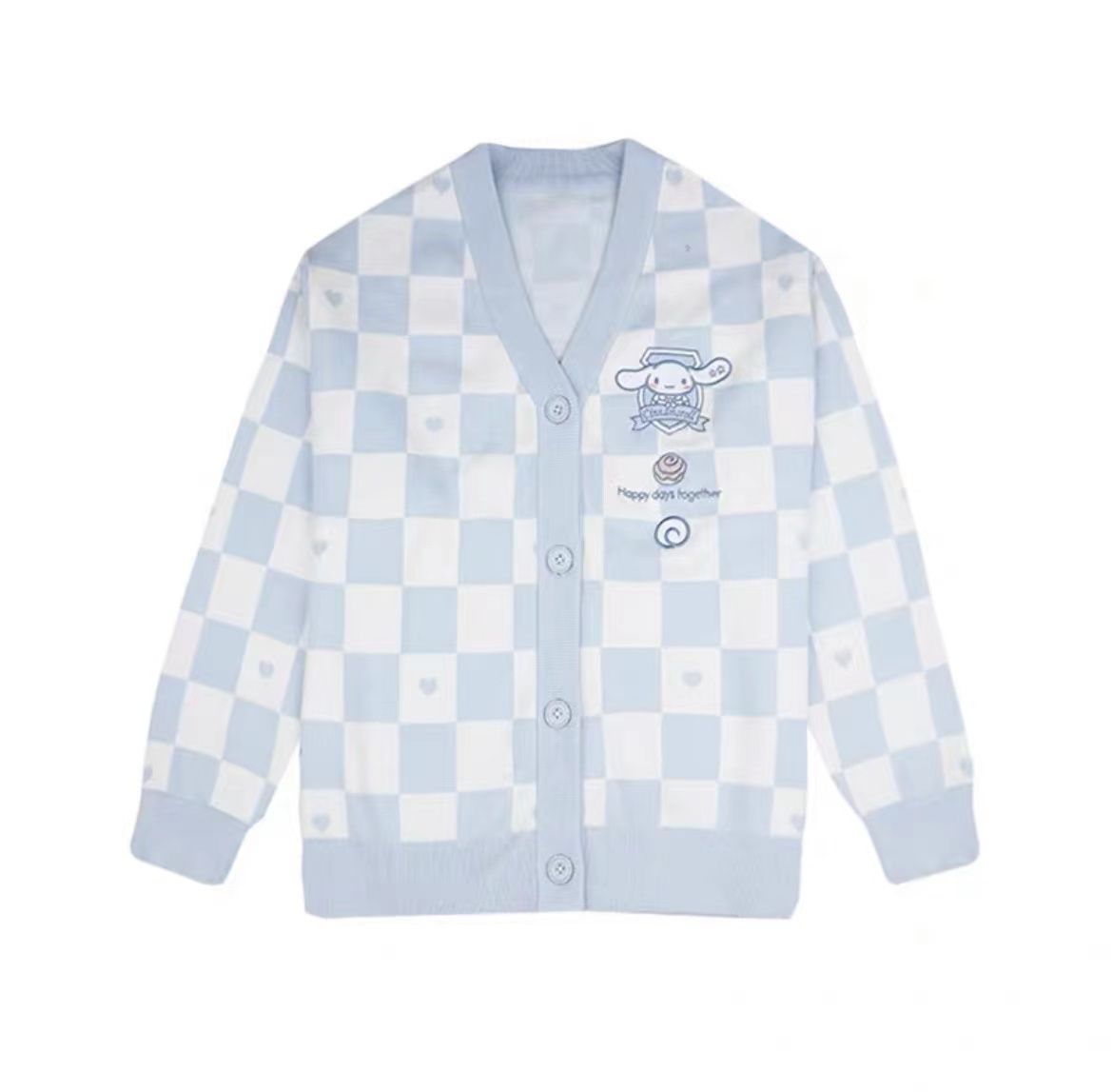 y2k knitted women’s cardigan sweater card cute cartoon embroidery Japanese Jk uniform checkerboard spring and autumn coat alx