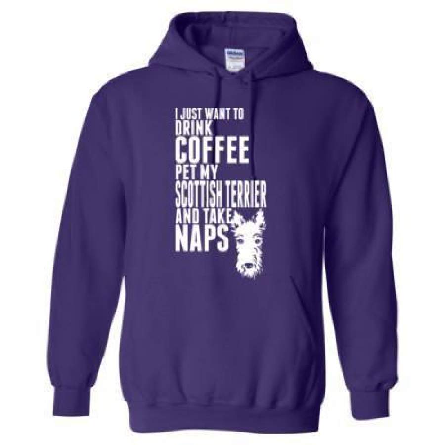 AGR Just Want To Drink Coffee Pet My Scottish Terrier Dog Take Naps – Heavy Blend™ Hooded Sweatshirt