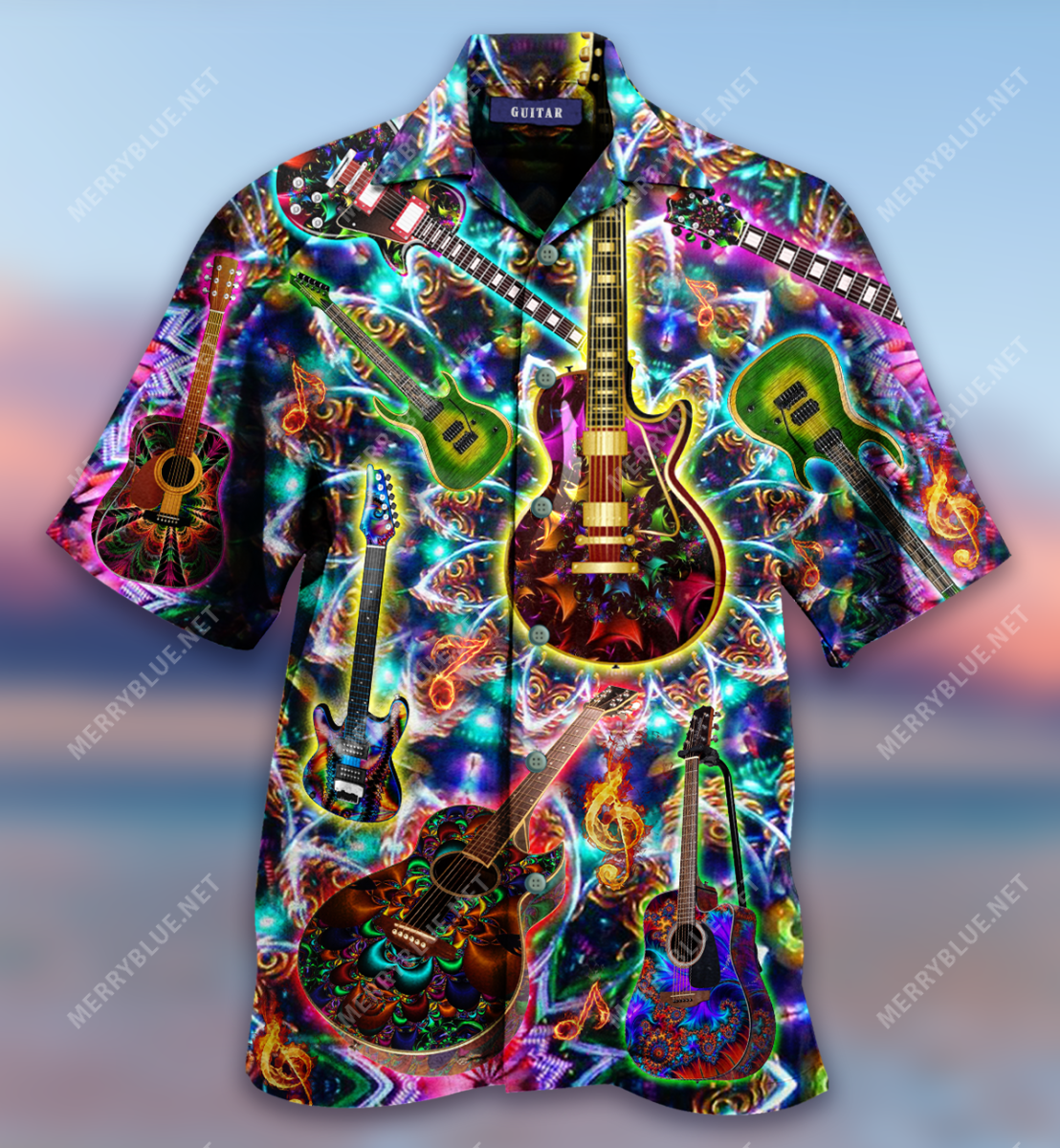 Colorful Kaleidoscope Guitar Unisex Hawaii Shirt Ha55052