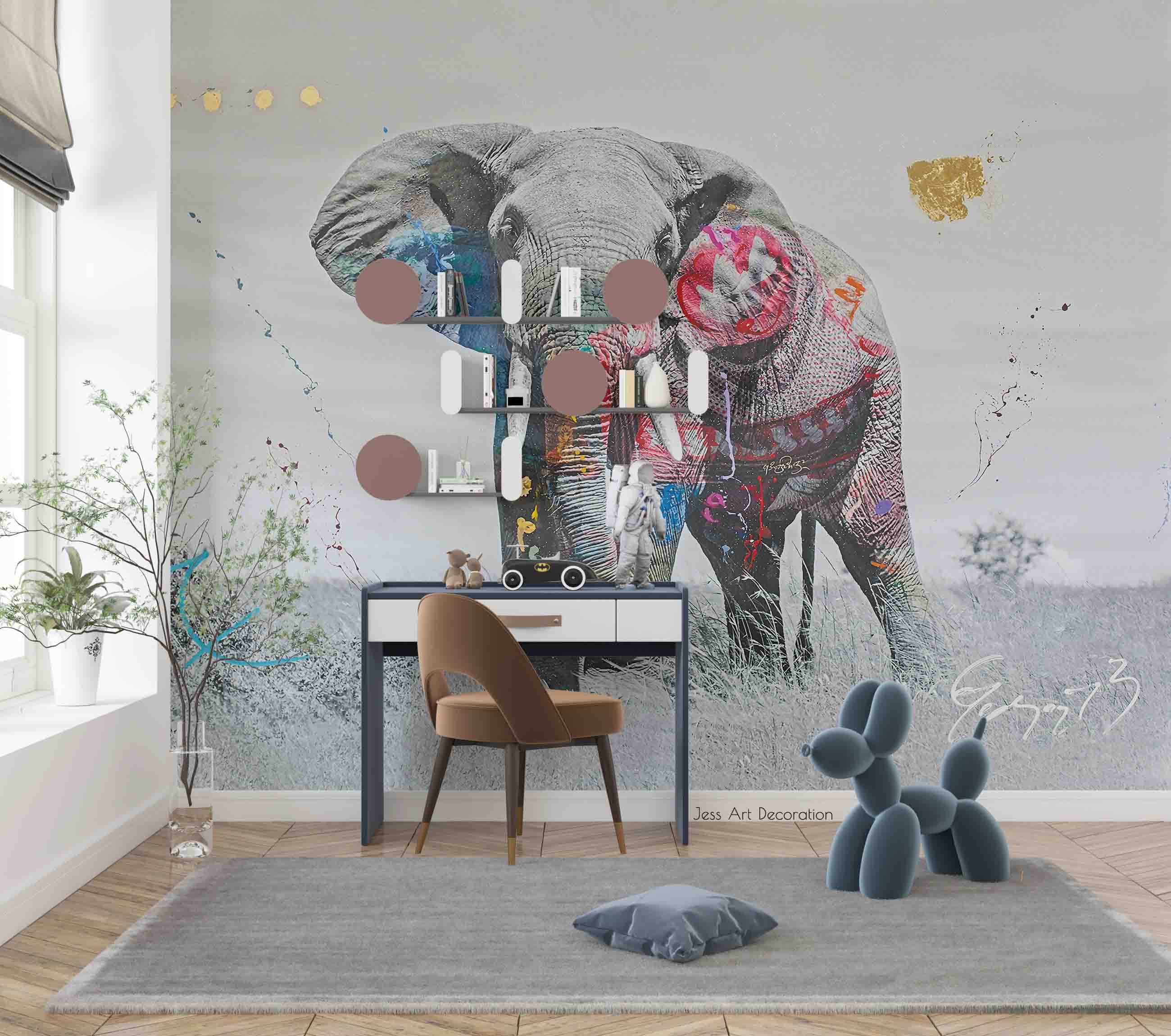 3D Graffiti Elephant Wall Mural Wallpaper Sww 269