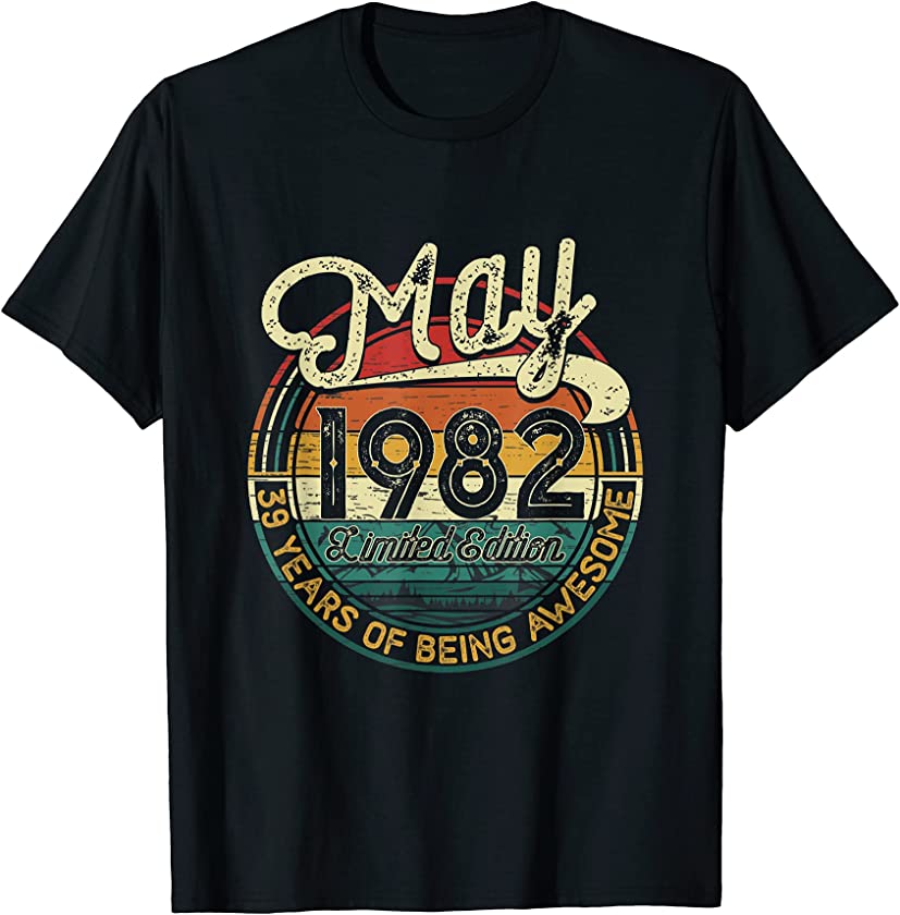 39th Birthday Gift 39 Years Old Retro Vintage May 1982 T-Shirt