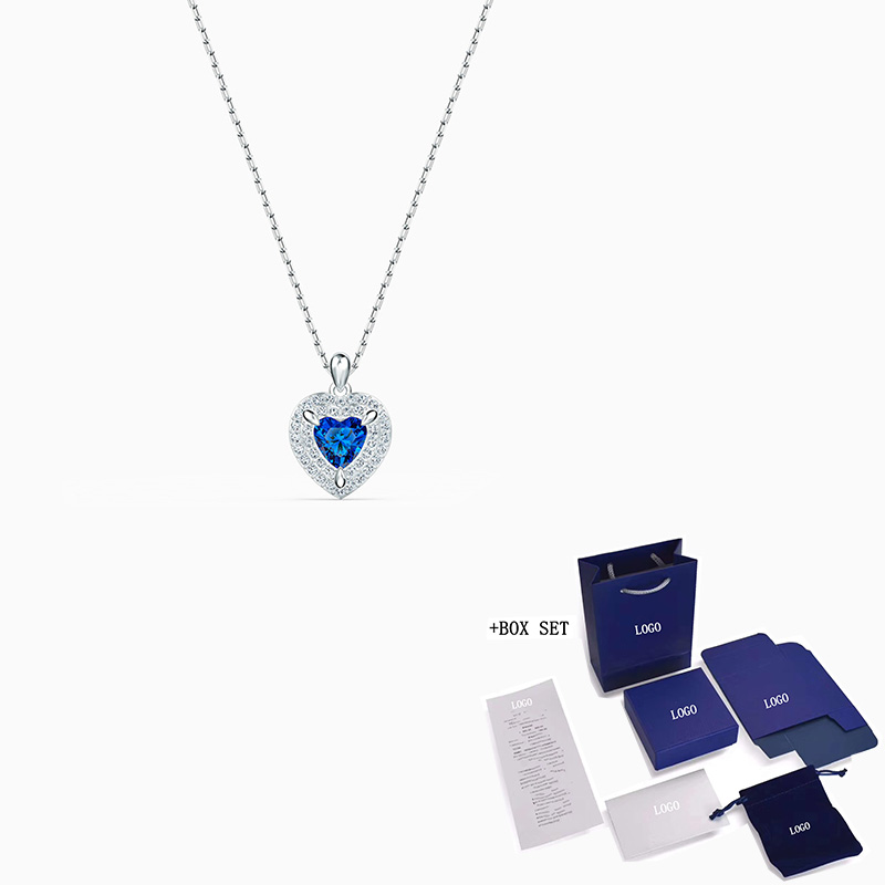 2020 Fashion Jewelry SWA New Pendant Necklace Charming Dark Blue Heart-shaped Exquisite Crystal White Gold Necklace Female Roman alx