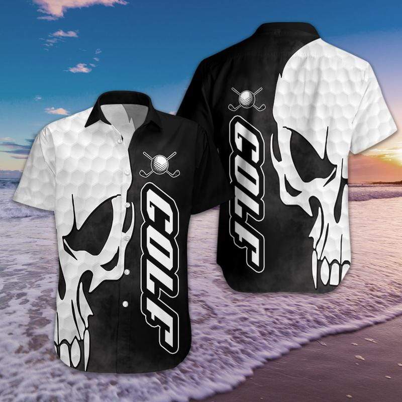 B&W Golf Skull Unisex Hawaiian Shirt #040321l