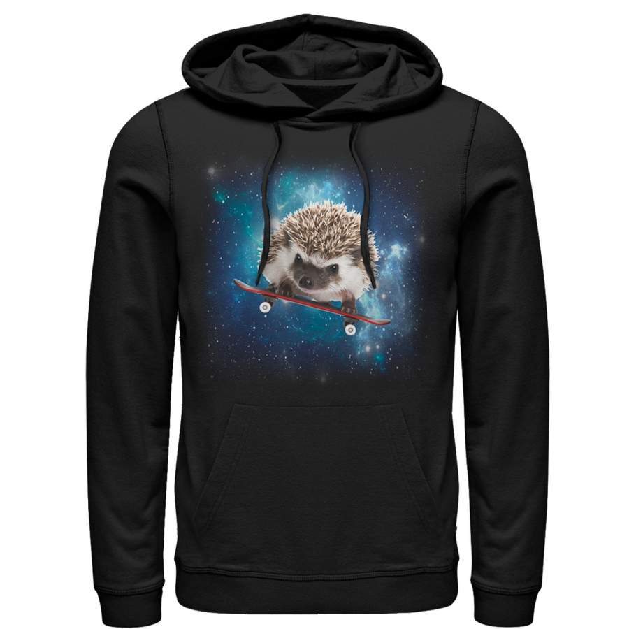 Lost Gods Men’s Space Hedgehog on Skateboard  Lightweight Hoodie Black