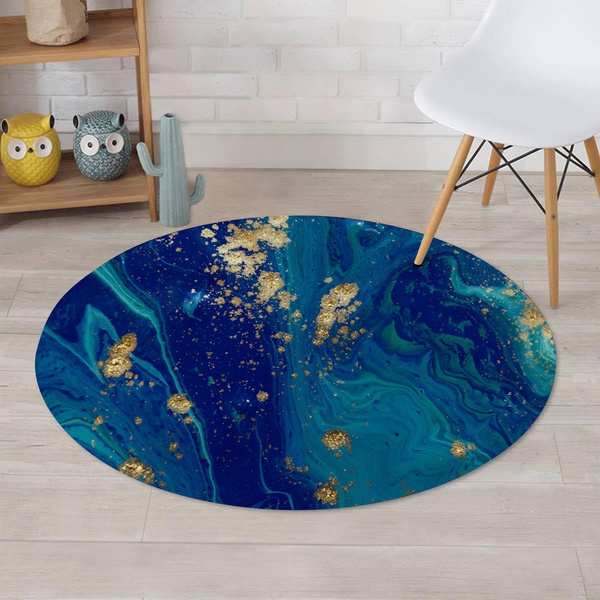 Gold Sapphire Marble Round Rug