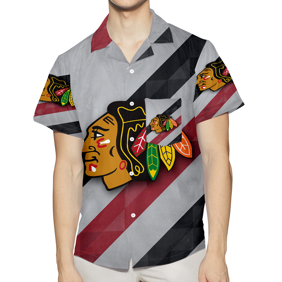 Chicago Blackhawks Emblem Texture13 3D All Over Print Summer Beach Hawaiian Shirt With Pocket