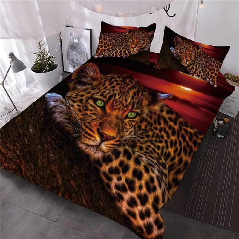 Wild Leopard Lying On The Trunk Digital Printed 3pcs 3d Lightweight Warm Soft Feather GS-CL-DD2407 Bedding Set