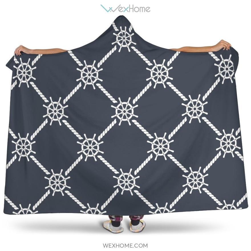 Nautical Steering Wheel Rope Pattern Hooded Blanket