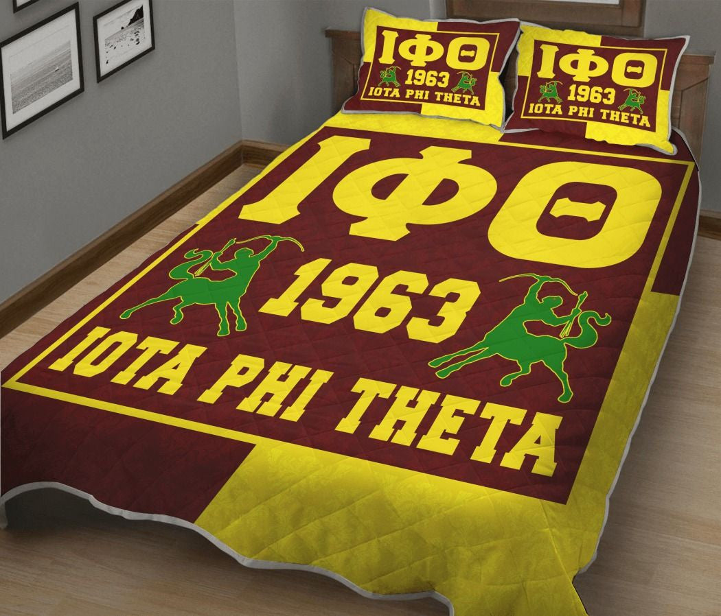 Wonderprint Home Set Iota Phi Theta Crest 1963 Brown Yellow Quilt Bed Set Lt10