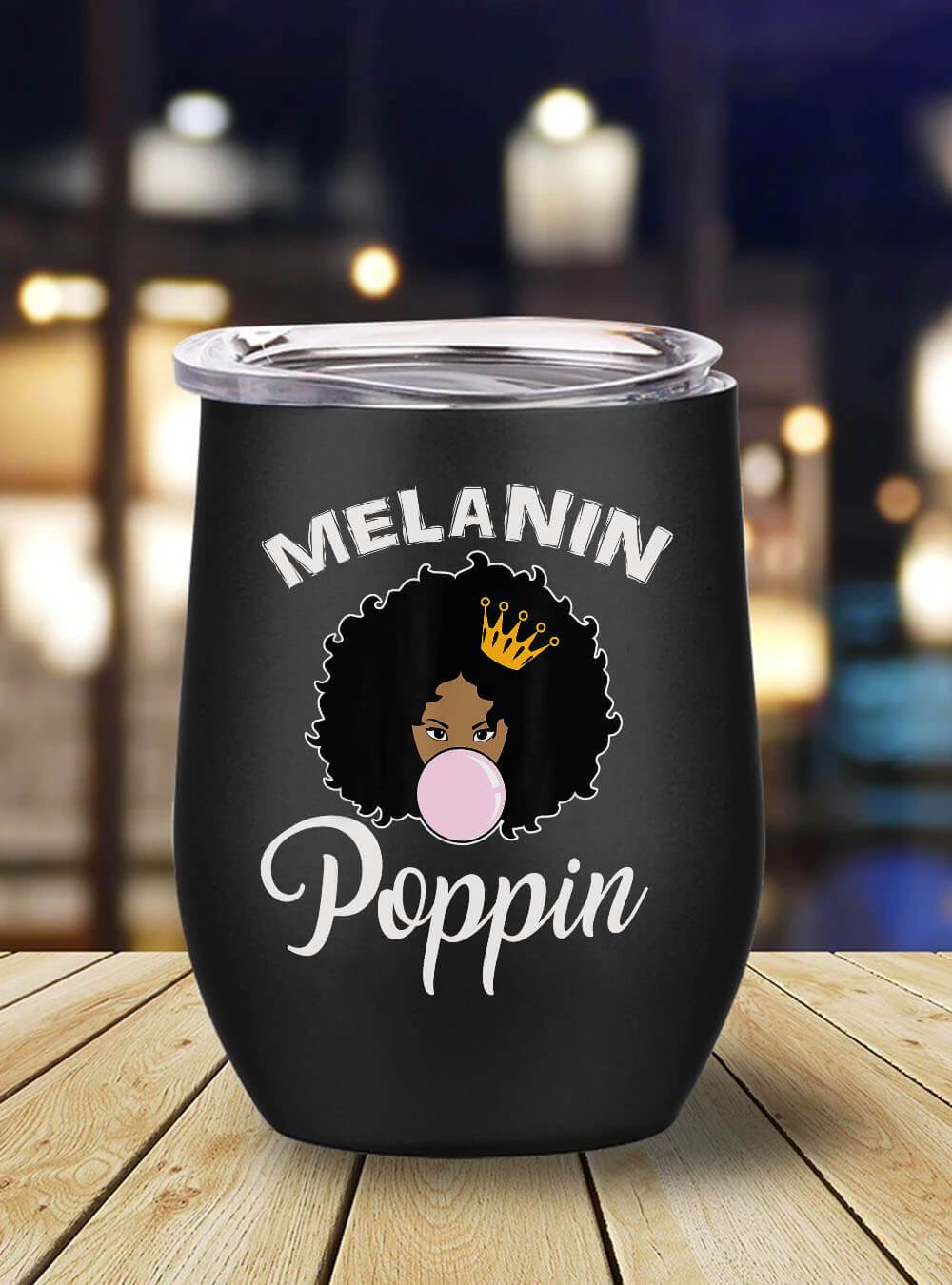 African American Tumbler Melanin Poppin Afro Queen Cool Black History Month Gift Stainless Steel Wine Tumbler Mug Afrocentric Inspired Gift Ideas BPS7467