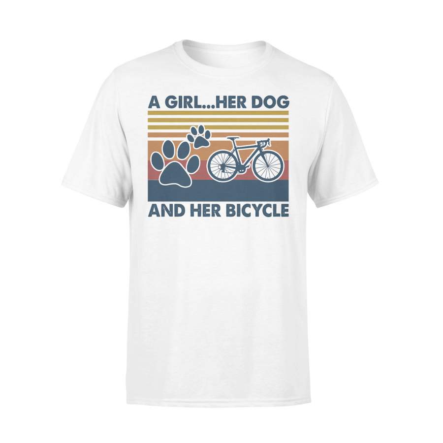 A Girl Her Dog And Her Bicycle Vintage Retro T-shirt