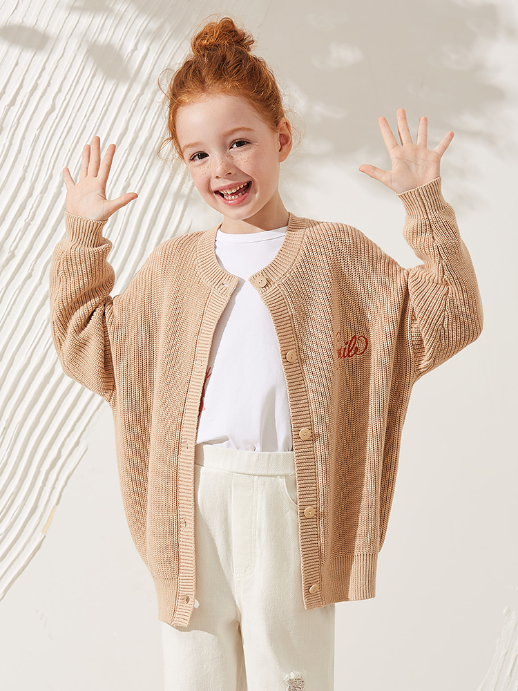 amii kids Girls Knitted Coat Embroidery Loose Cardigan For Children Casual Knitted Tops 100% Cotton Sweater Girls 22070077 alx