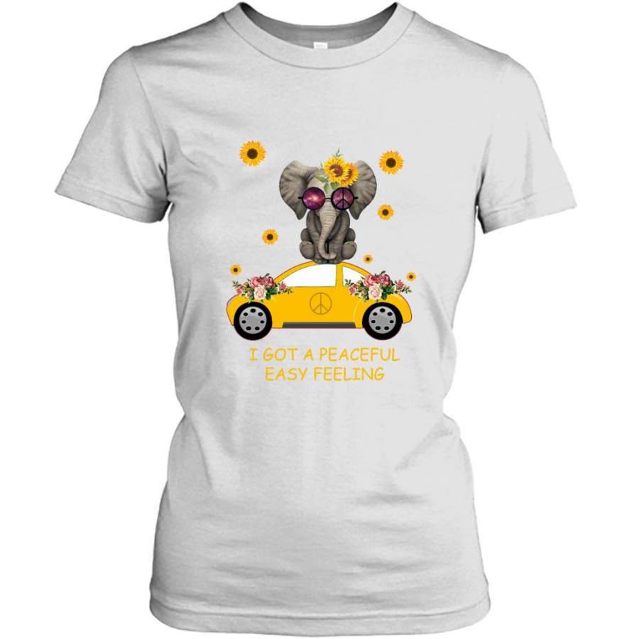 I Got A Peaceful Easy Feeling, Elephant Sunflower Floral Car, Peace Sign – Gildan Women Shirt