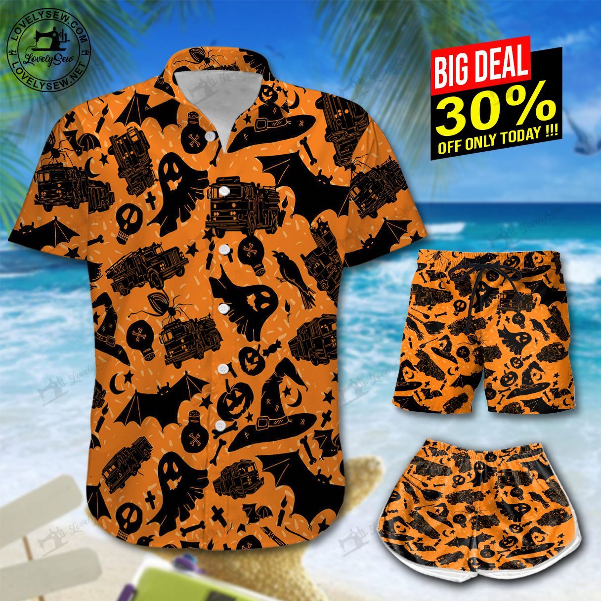 Halloween Fire Truck Hawaiian Shirt Shorts Ha20364