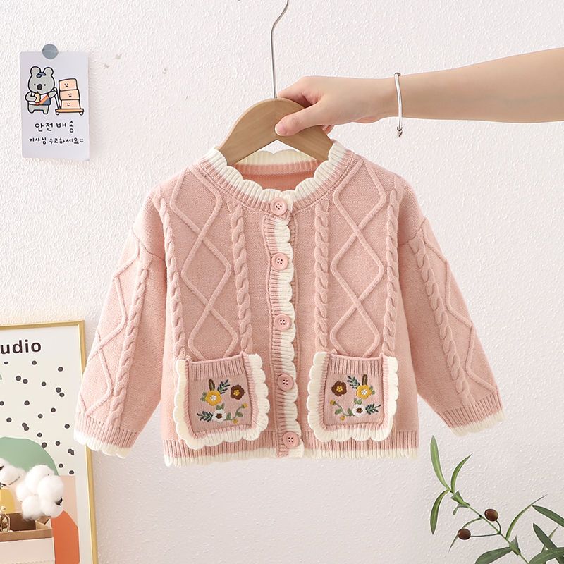 Sweet Autumn Baby Girls Coat Kids Sweater Toddler Knit Cardigans O Neck Knitwear Long-sleeve Embroidery Floral Baby Jacket Tops alx